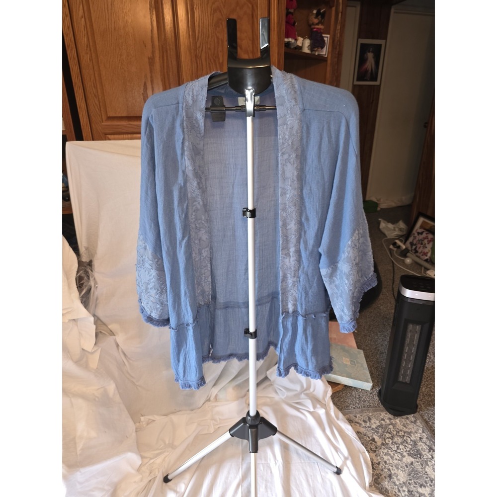 Umgee Open Front Kimono Style Polyester &‎ Lace Blue. Size L Cottagecore...